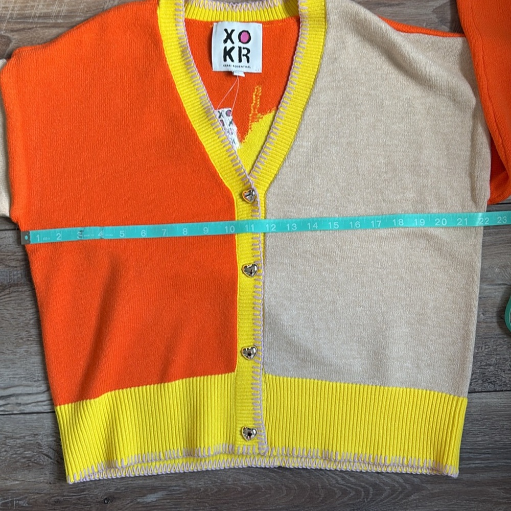 NWT Kerri Rosenthal XOKR Colorblock Heart Sun Slouchy Cardigan Medium - Picture 9 of 12